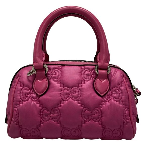Auth GUCCI GG Matelasse 702251 Pink Nylon Leather Handbag - Picture 2 of 16